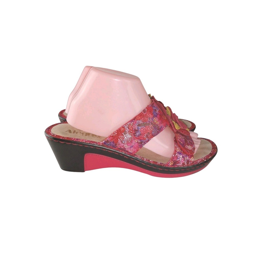Alegria Lana  Red Leather Wedge Platform Sandals Flower Women's Size 40 9.5-10